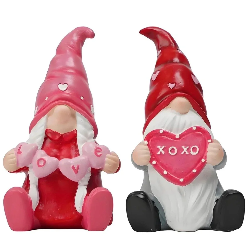 Valentine Gnome Statue‎ 2 PCS Vintage Valentines Day Resin Sculpture XOXO LOVE
